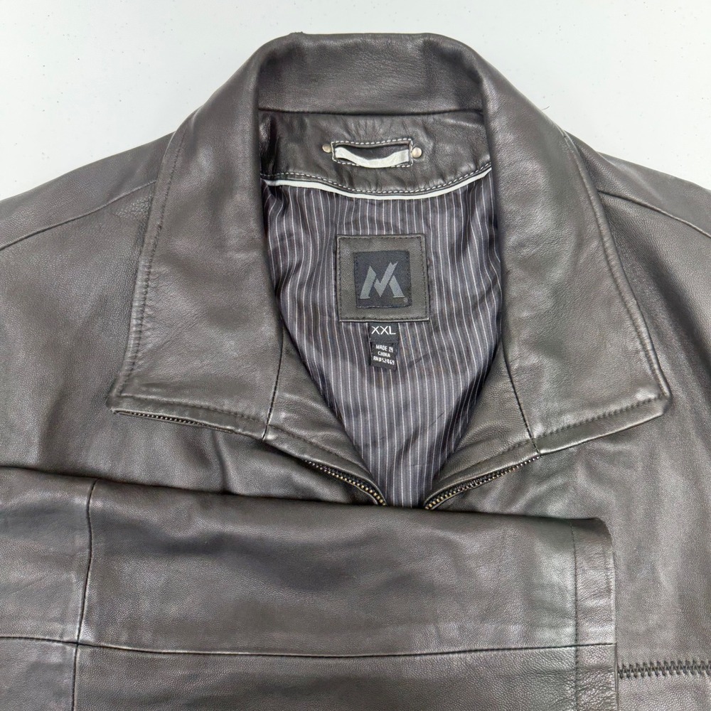 M Mens Genuine Leather Jacket‎ XXL Black Classic Zipper Front Professional